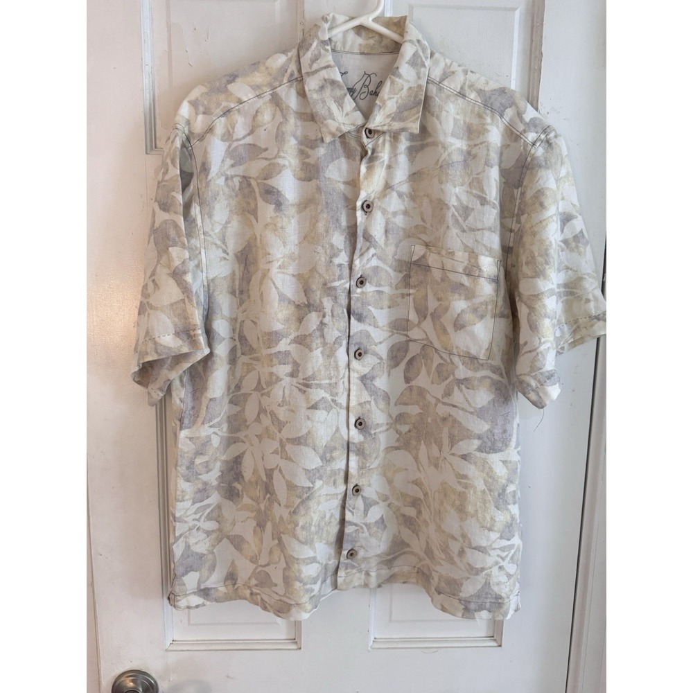 Tommy Bahama Mens Sz‎ L Shirt 100% Linen Floral Print Hawaiian Cruise Beach